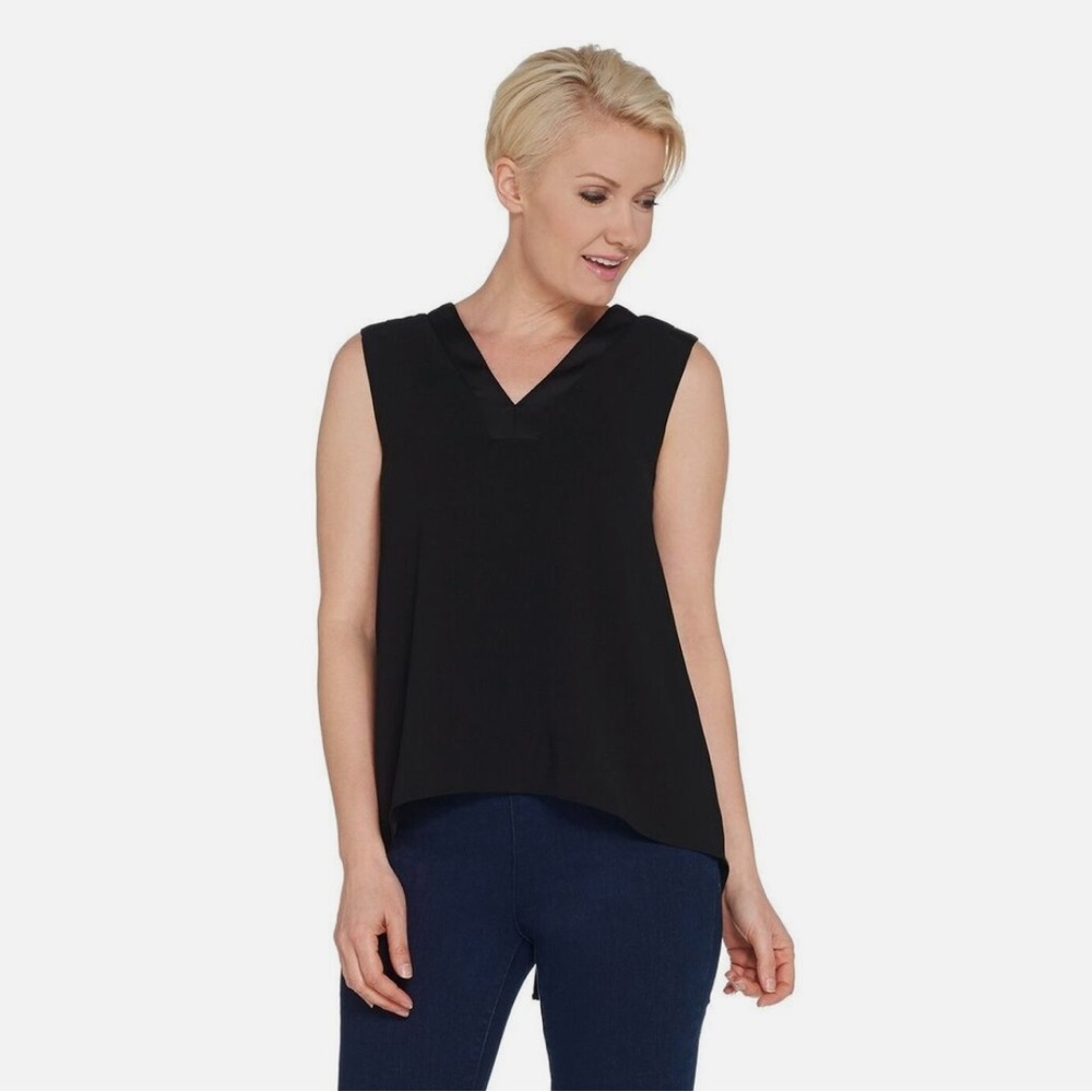 Lisa Rinna Collection V-Neck Sleeveless Blouse Black XX-Small